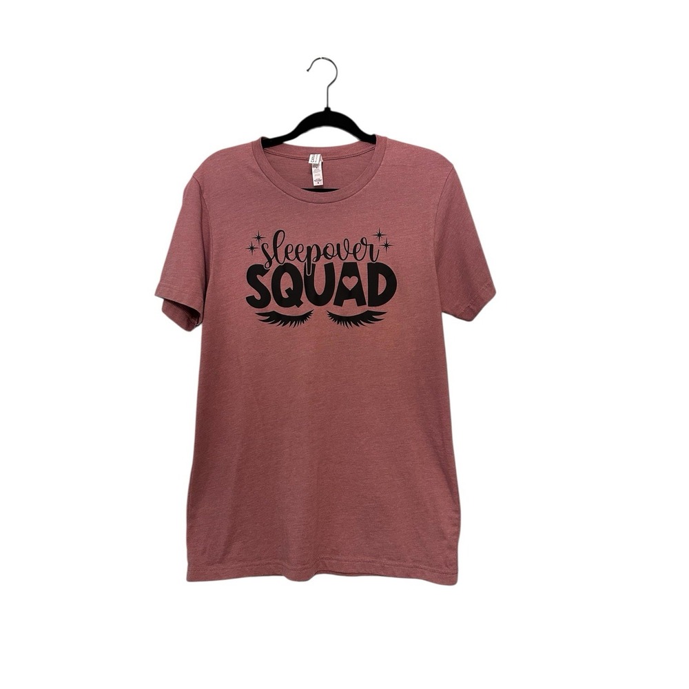 Sleepover Squad Shirt Womens Medium Dusty Rose Graphic‎ Print Casual Tee Top